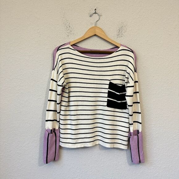 by ANTHROPOLOGIE Alpaca Blend Faye Striped Sweater in White Purple - Picture 1 of 11